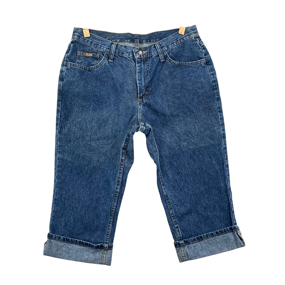 Riders Denim Capris Womens 14P Blue Cuffed Cropped Jeans Medium Wash Boho Camp